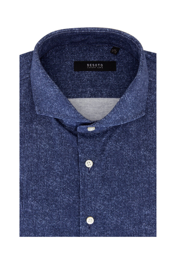 Desoto - Blue Printed Mélange Sport Shirt