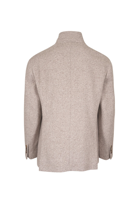 Brunello Cucinelli Beige Cashmere & Silk Diagonal Nehru Overshirt - view 2