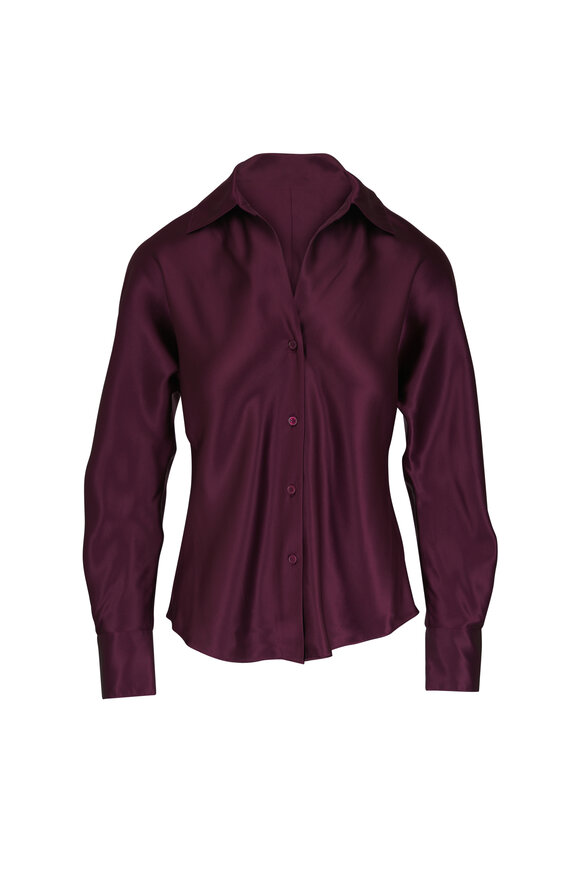Lafayette 148 New York Aubergine Silk Button Down Shirt - view 1