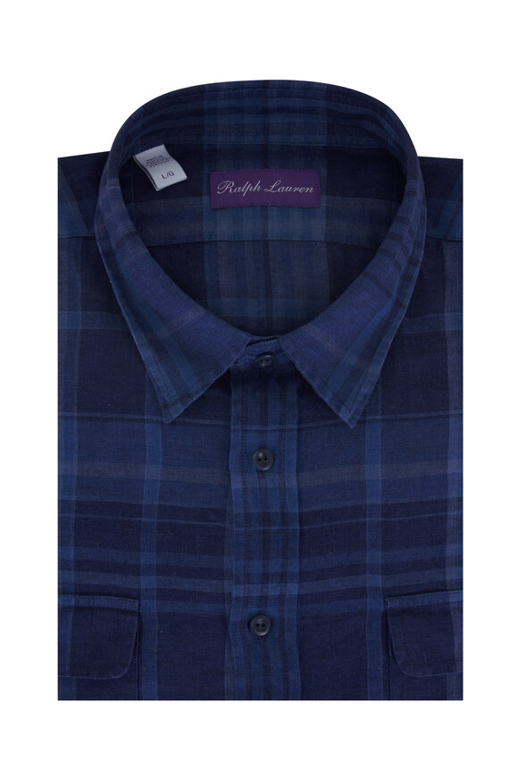 Ralph Lauren Purple Label Indigo Multi Tartan Plaid Sport Shirt 