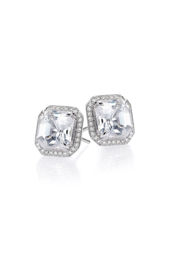 Nam Cho 18k White Gold White Zircon Diamond Stud Earring - view 1