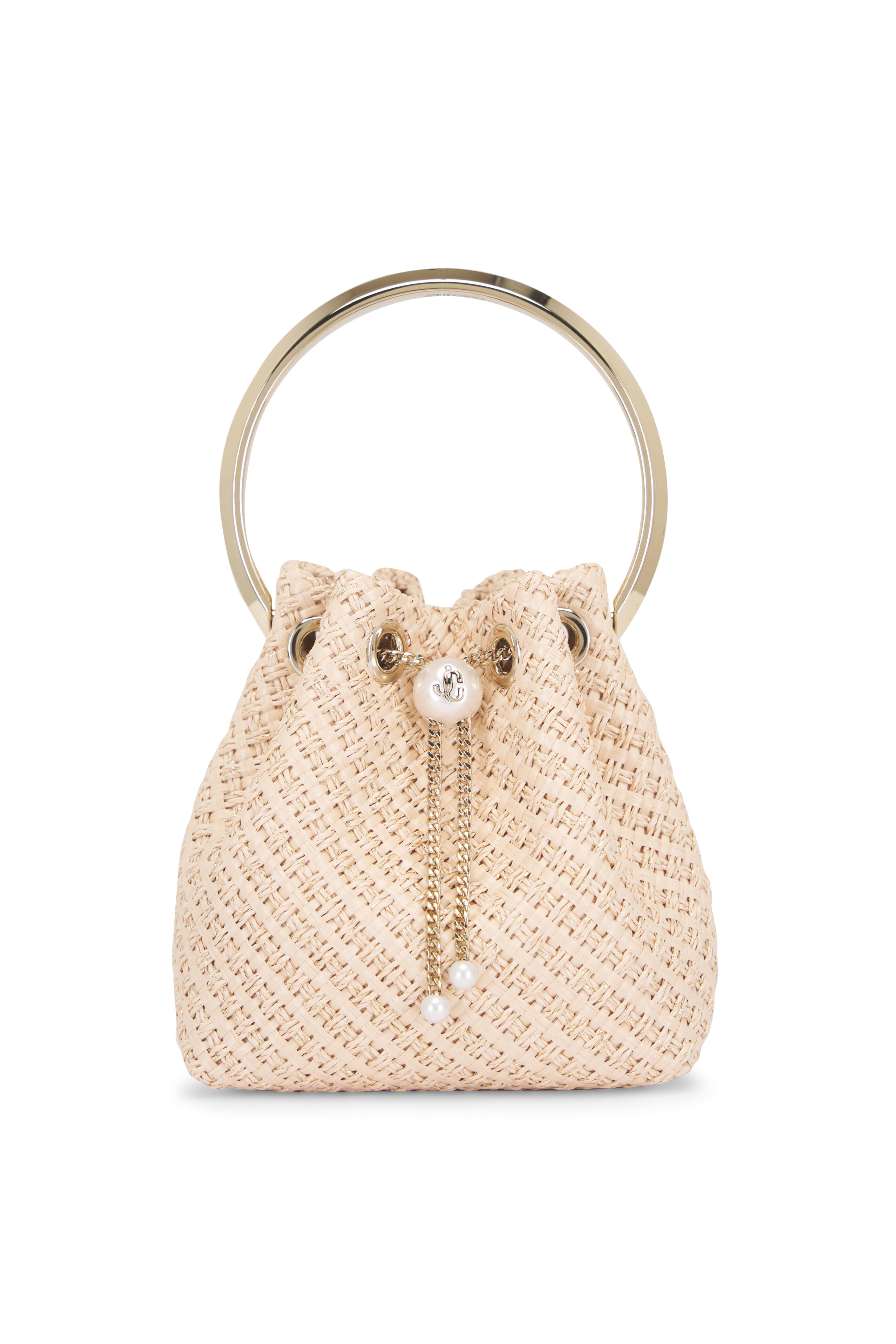 Jimmy Choo - Bon Bon Natural & Gold Top Handle Bucket Bag Jimmy Choo - Bon Bon Natural & Gold Top Handle Bucket Bag