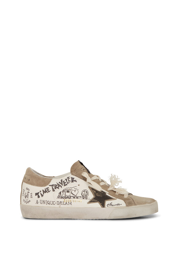 Golden Goose - Super-Star White & Taupe Graphic Doodle Sneaker 