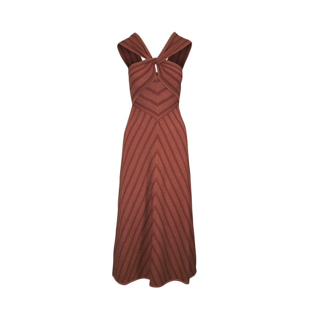 Zimmermann - Illuminate Metallic Bronze Striped Halter Dress