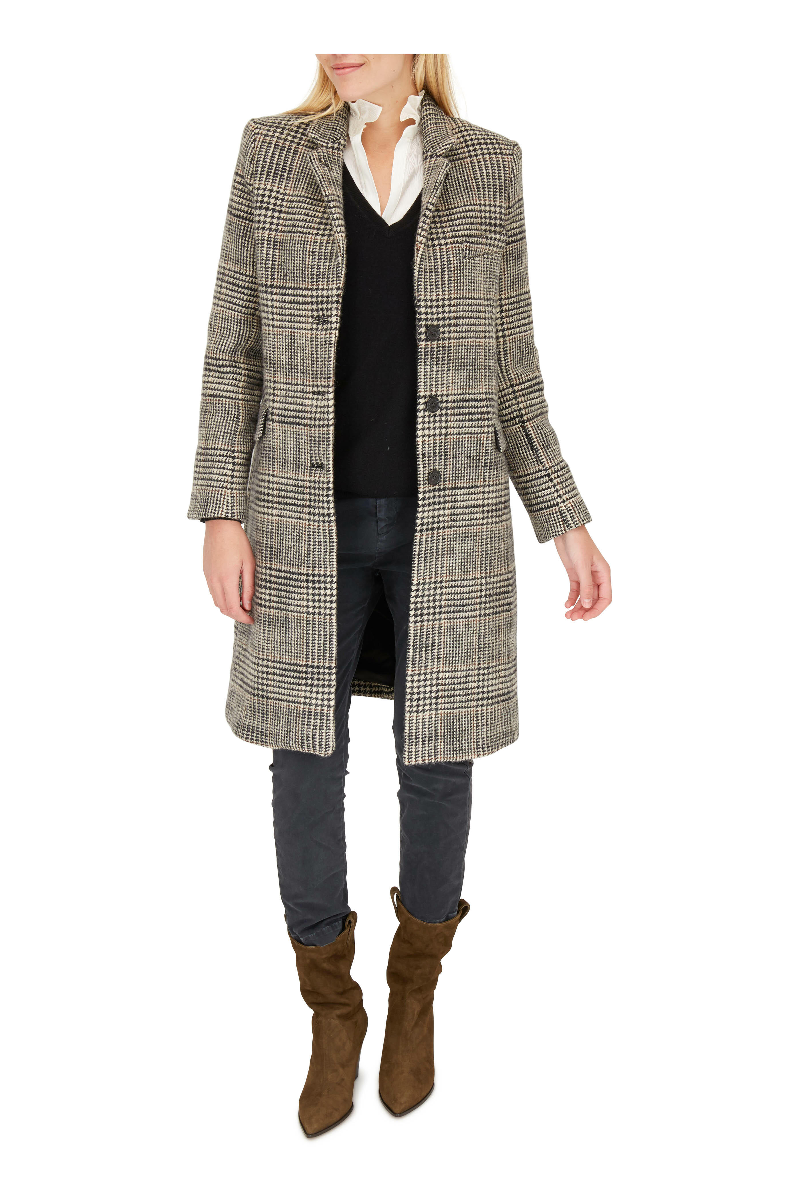 Nili Lotan - Rosalin Black, Ivory & Brown Plaid Wool Coat - view 3