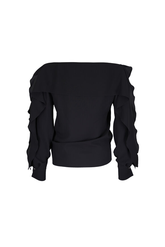 Lanvin Black Silk Ruffle Blouse - view 2