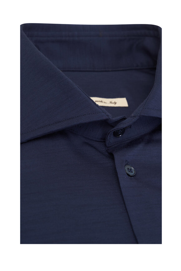 Maurizio Baldassari Navy Blue Wool Knit Button Down Shirt - view 6