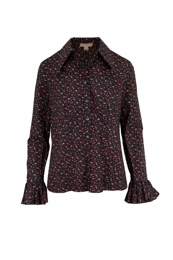 Michael Kors Collection - Black & Rosewood Bell Cuff Button Down