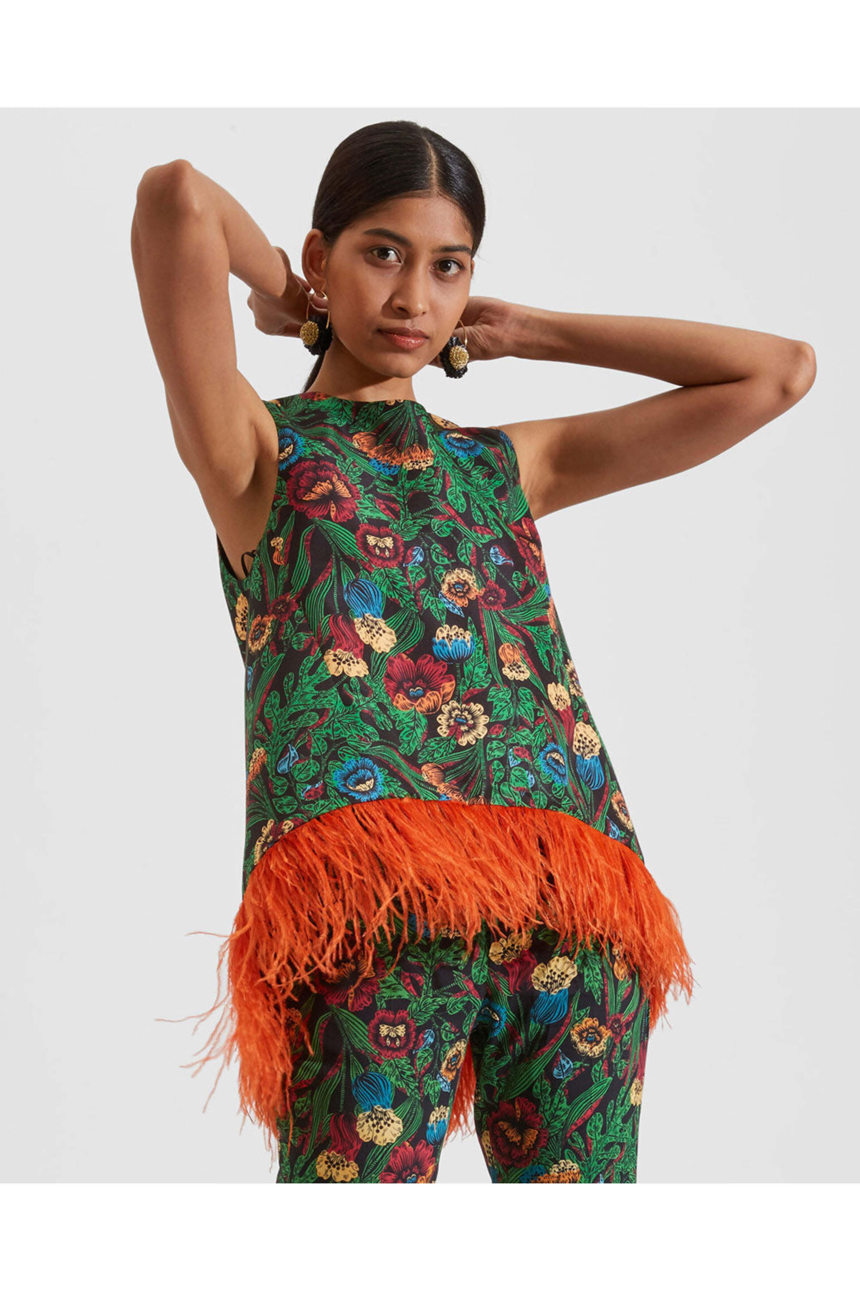 La DoubleJ - Night Garden La Scala Top with Feathers in Faille