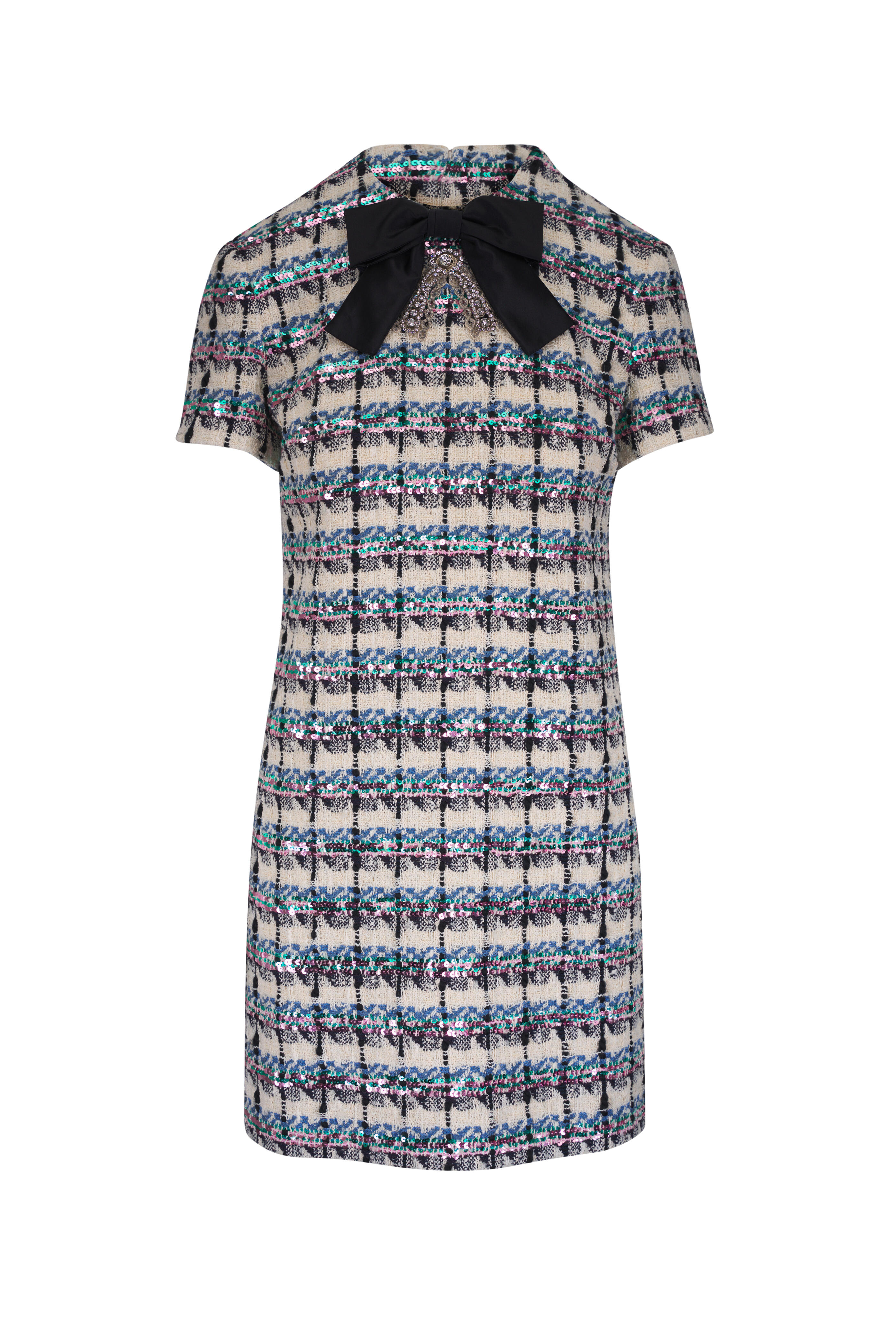 Valentino - Ivory Multi Sequin Embroidered Tweed Mini Dress