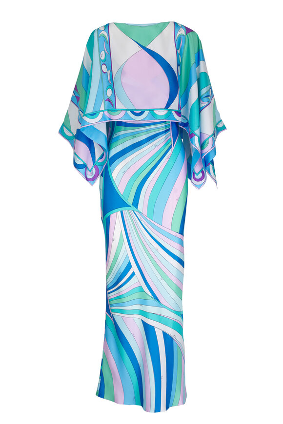 Pucci Blue Printed Silk Twill Maxi Dress