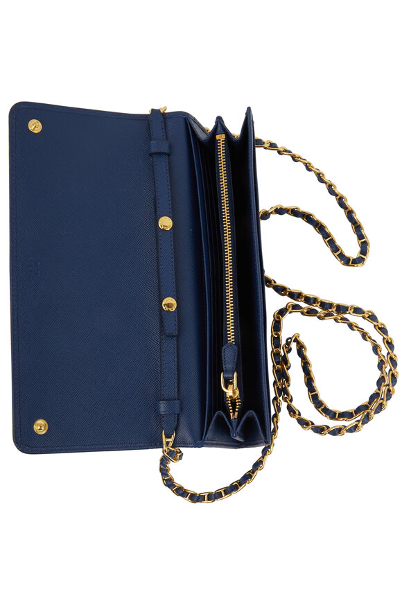 Prada - Blue Saffiano Leather Chain Wallet