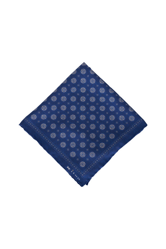 Kiton - Blue Geo Silk Pocket Square 