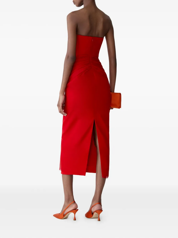 Carolina Herrera Herrera Red Strapless Draped Midi Dress - view 7