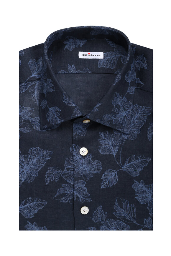Kiton Navy Blue Floral Sport Shirt