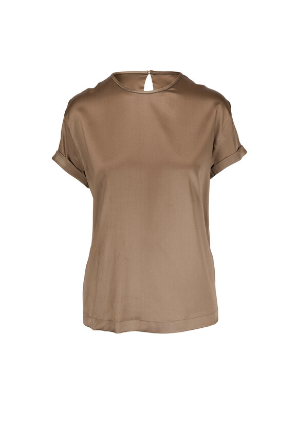 Brunello Cucinelli - Exclusively Ours! Caribou Satin Monili Trim Top