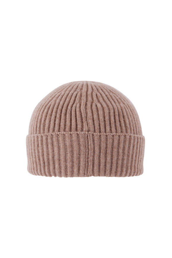 Brunello Cucinelli Solid Taupe Ribbed Cashmere Beanie
