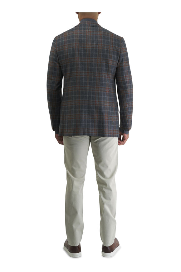 Isaia - Gray & Orange Windowpane Plaid Sportcoat