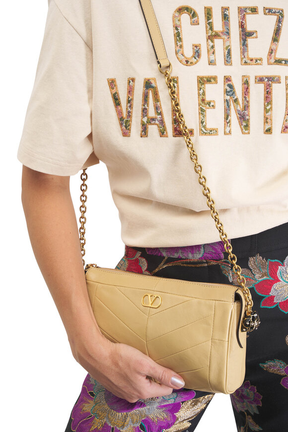 Valentino Garavani Small Panthea Gold Beige Leather Crossbody Bag - view 2