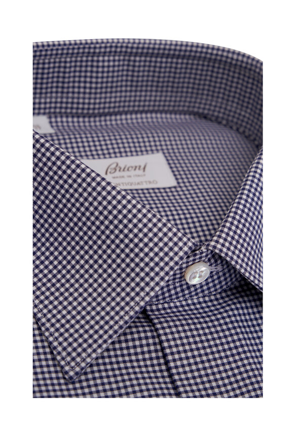 Brioni - Blue & White Gingham Cotton Dress Shirt