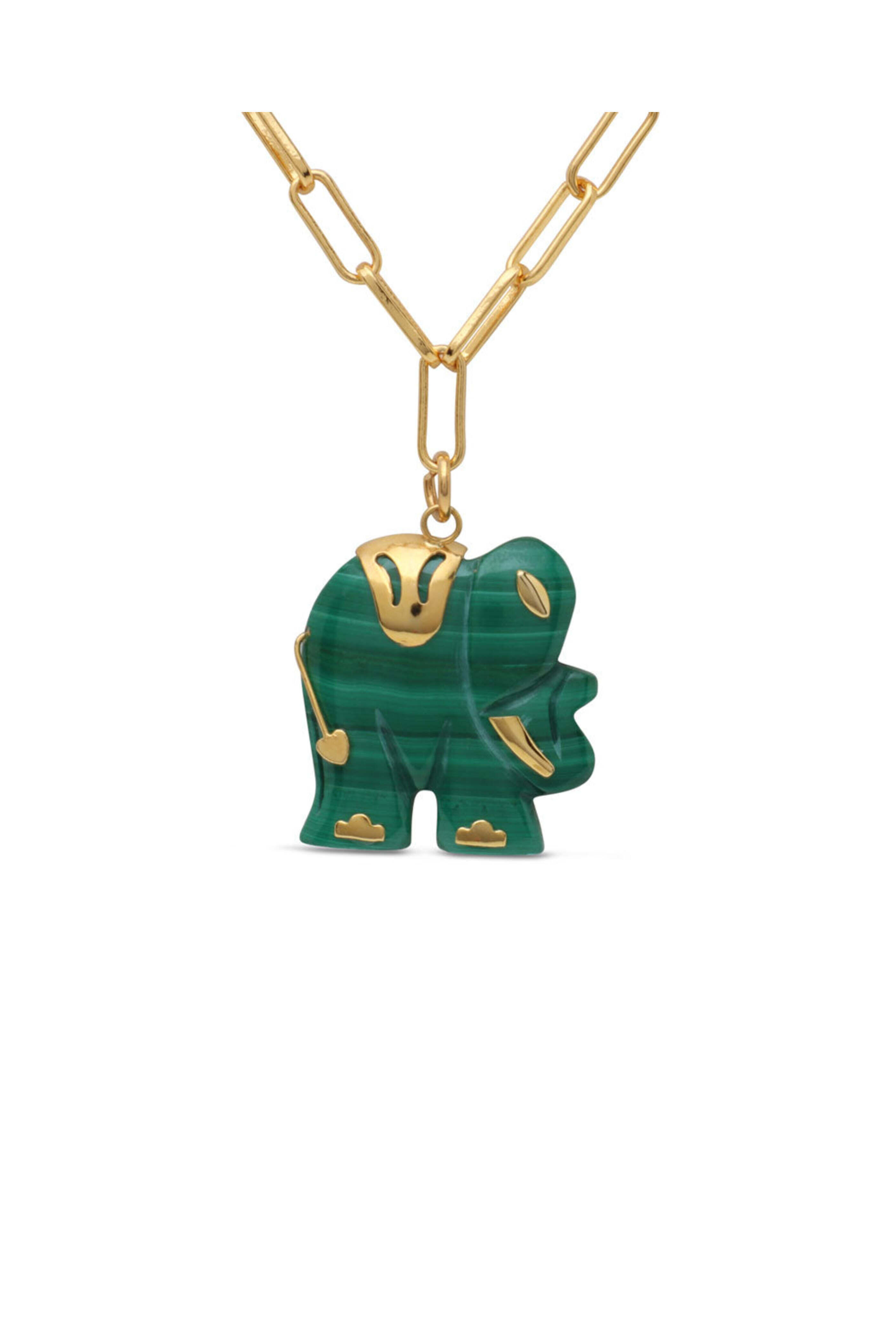 Nest Jewelry - Malachite Carved Elephant Necklace