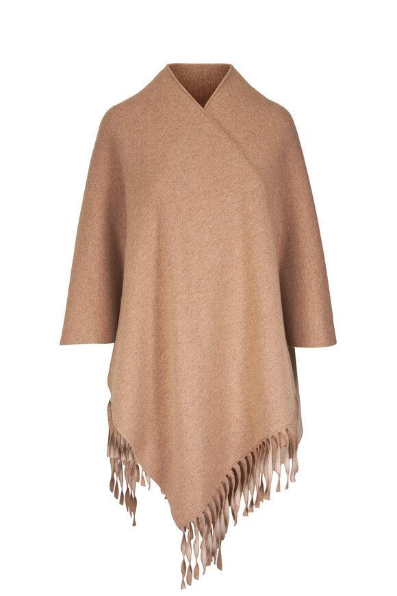 Akris Camel & Beige Cashmere Fringed Reversible Cape - view 1