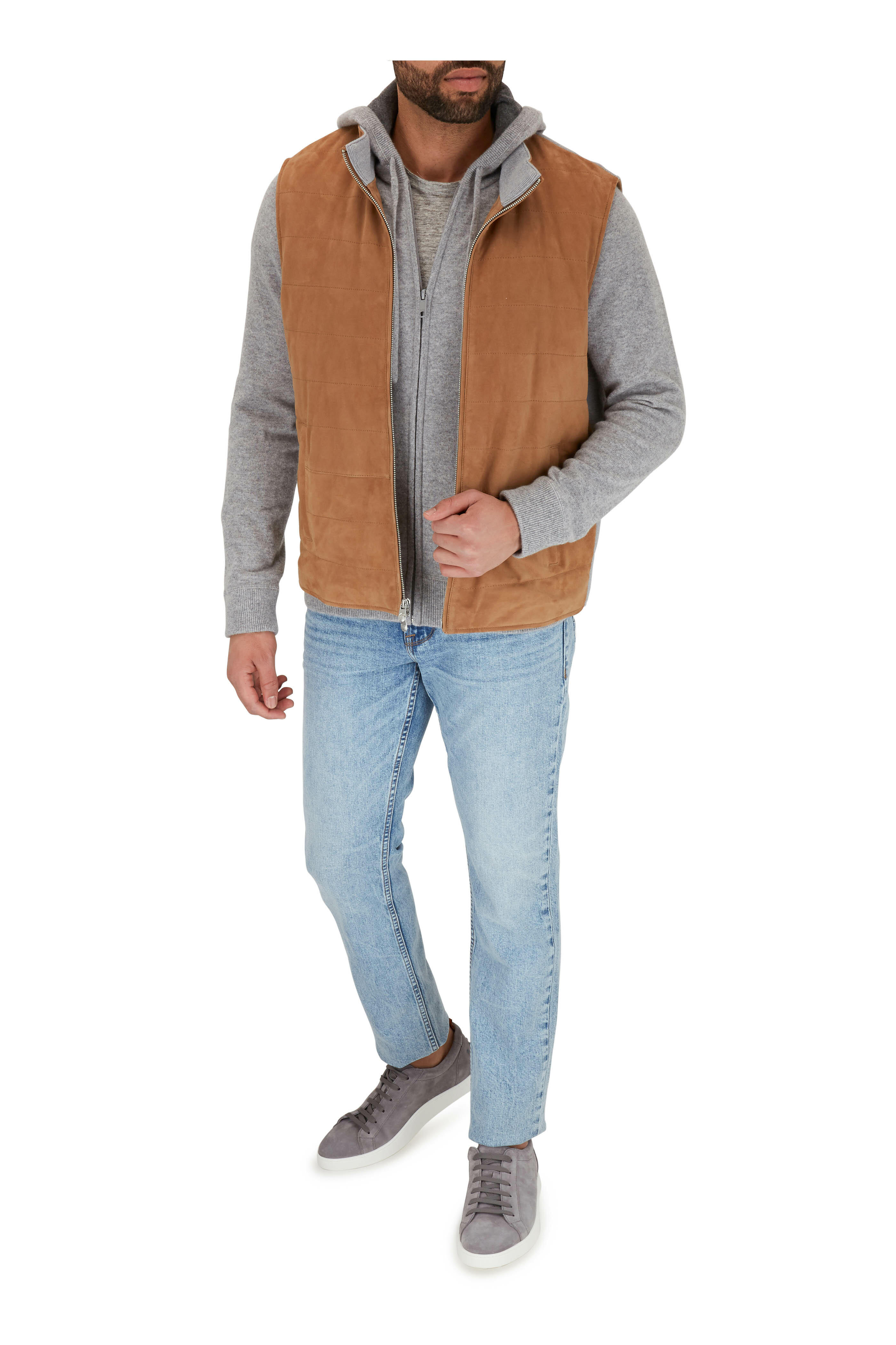 Peter Millar - Tan Suede & Wool Front Zip Vest