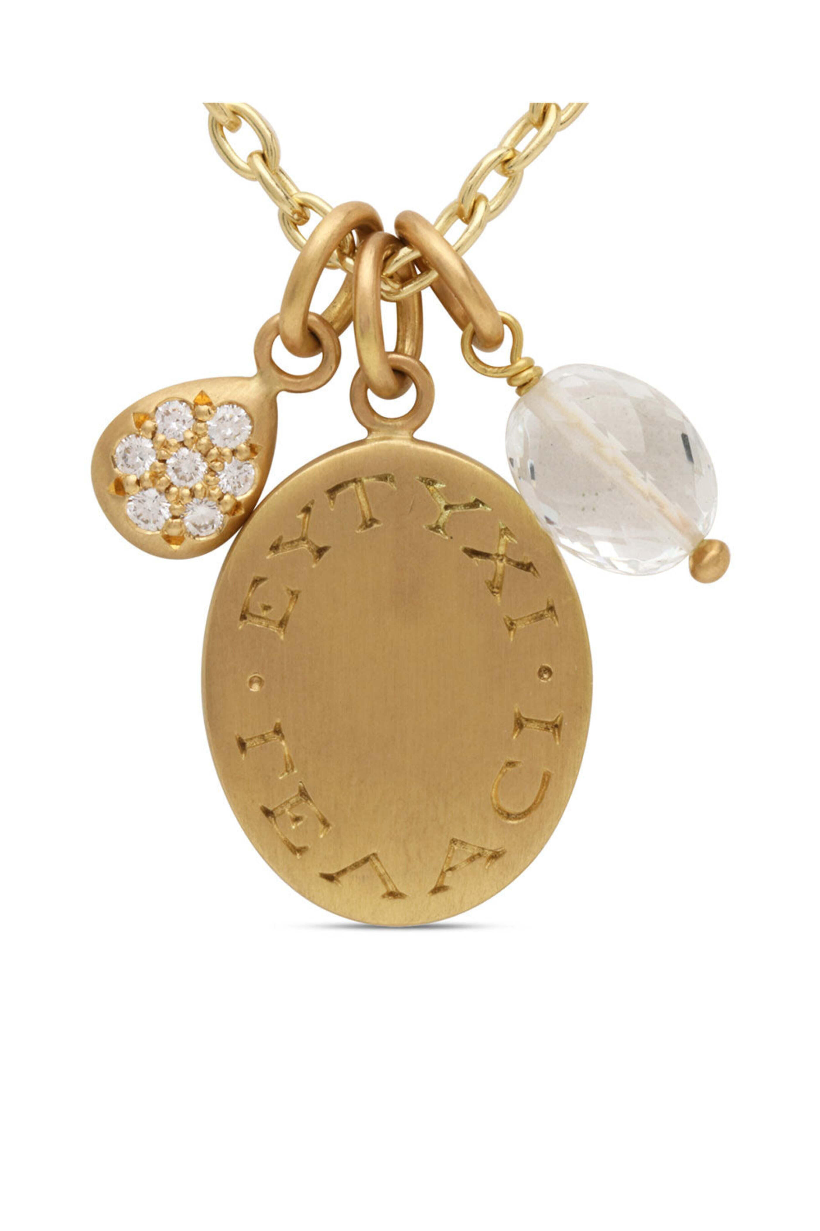 Caroline Ellen - Goshenite Engraved Pave Teardrop Oval Pendant
