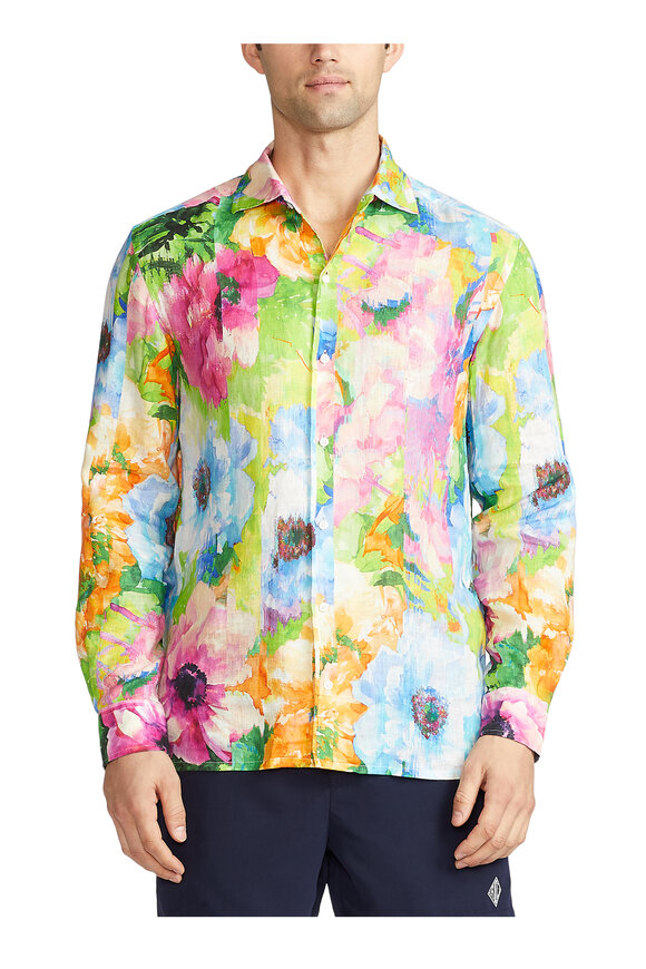 Ralph Lauren Purple Label - Painted Floral Linen Button Down Shirt 