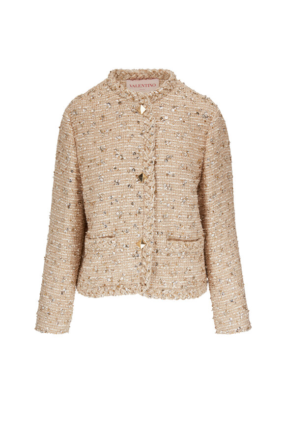 Valentino - Ivory & Gold Embellished Tweed Jacket