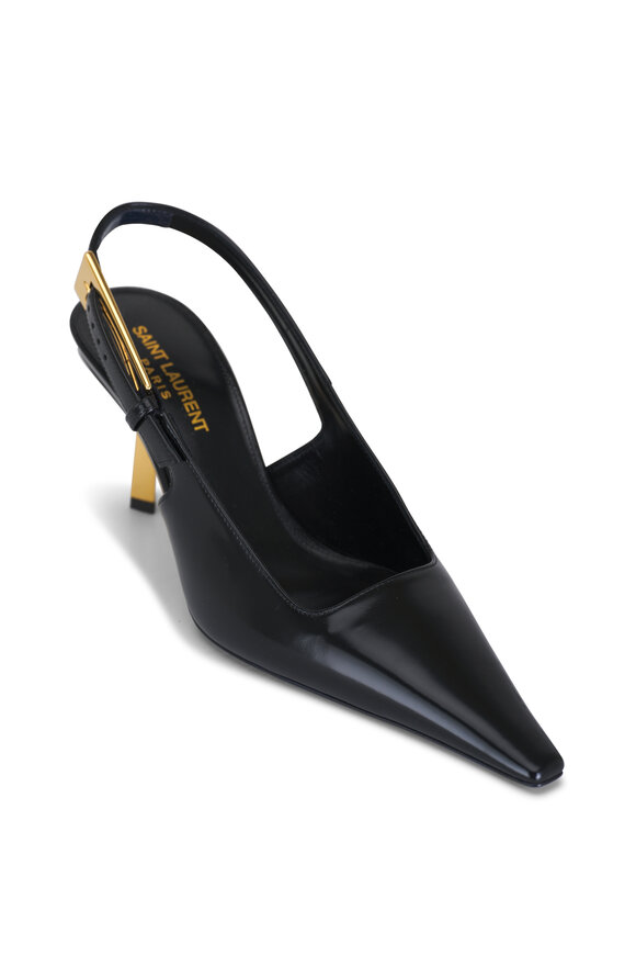 Saint Laurent - Lee Noir Glazed Leather Slingback, 75mm