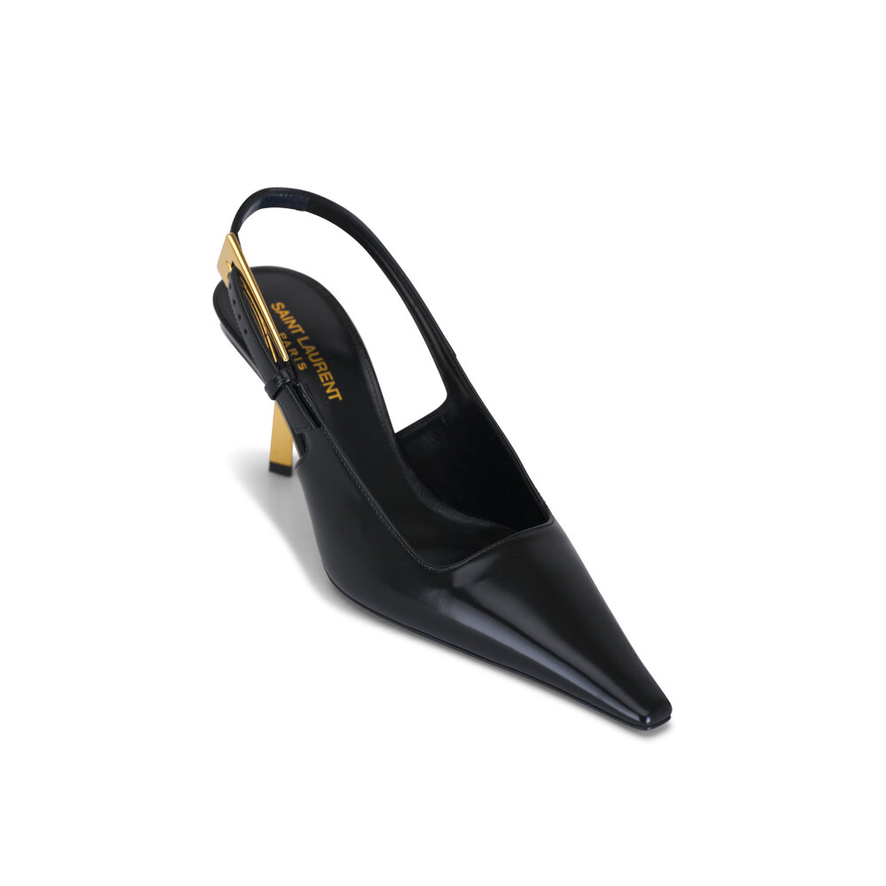 【Saint Laurent】LEE 75 SAN VER SETA SOFT◆8066571TV00 Saint Laurent - Lee Noir Glazed Leather Slingback, 75mm