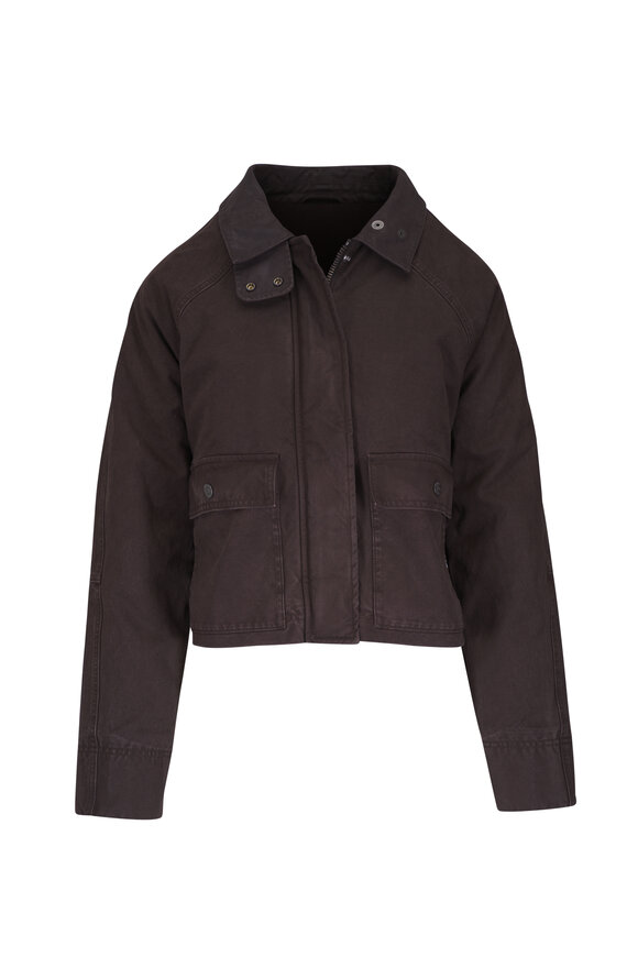 Veronica Beard Arlo Dark Umber Coated Canvas Cropped Chore Jacket
