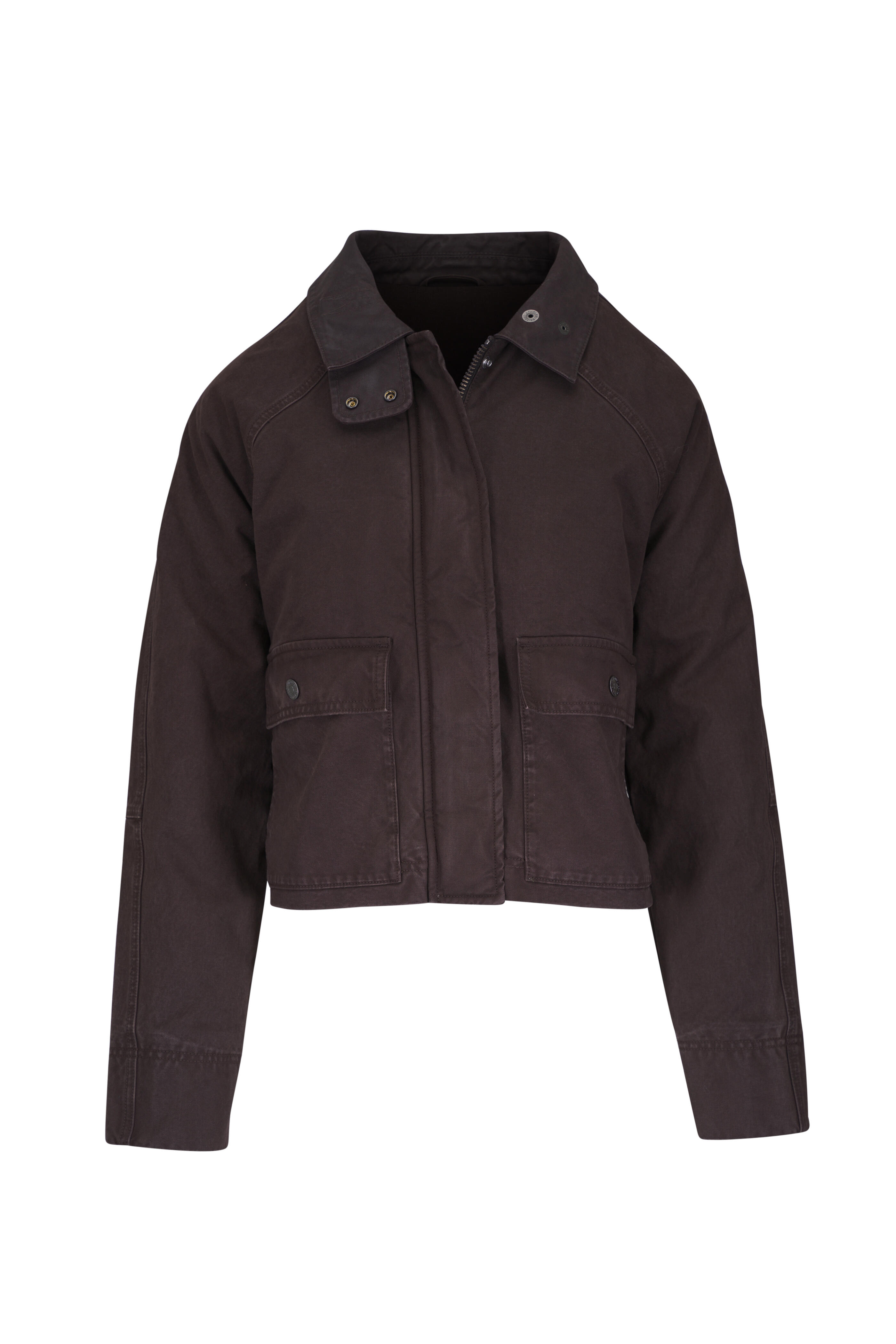Veronica Beard - Arlo Dark Umber Coated Canvas Cropped Chore Jacket