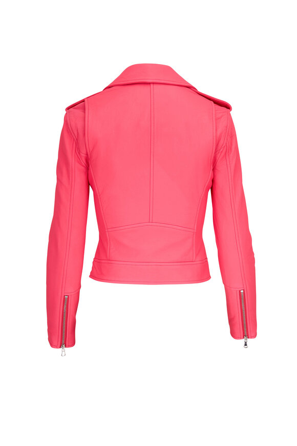 L'Agence - Bright Pink Leather Biker Jacket