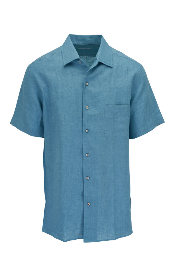 Loro Piana André MC Arizona Blue Linen Sport Shirt - view 1