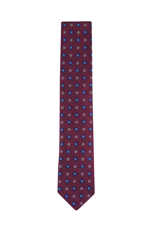 Canali Rust Geometric Silk Necktie - view 1