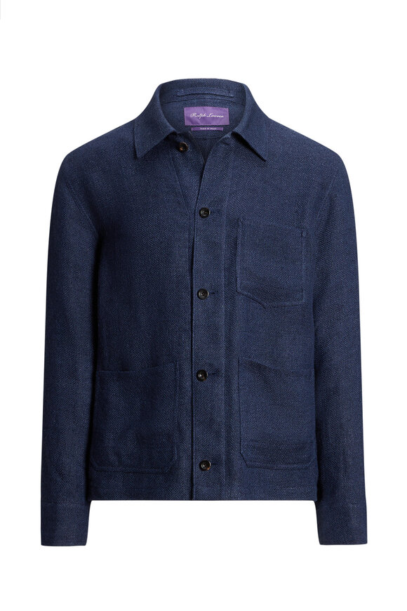 Ralph Lauren Purple Label - Burnham Navy Linen & Silk Woven Jacket 