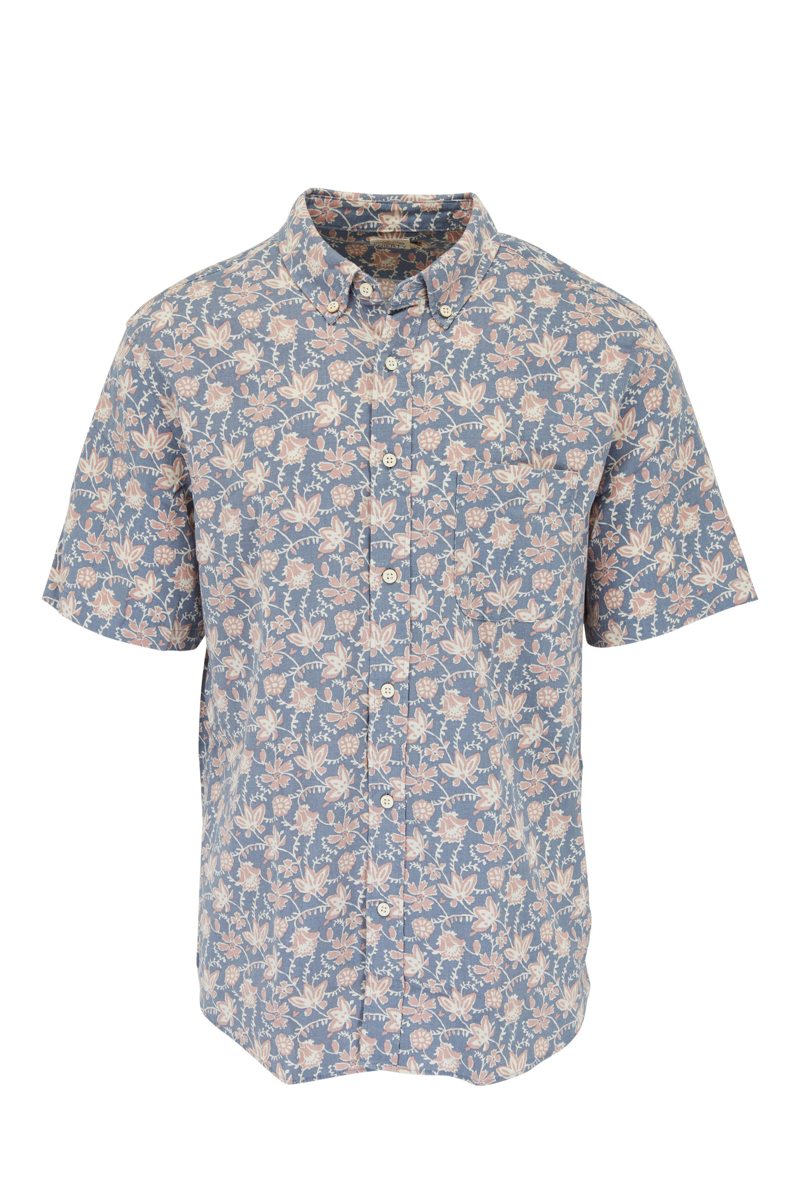 Faherty Brand - Blue Faded Floral Batik Short Sleeve Breeze Shirt