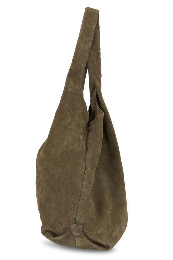 Henry Beguelin - Olive Green Suede Studded Belt Detail Hobo Bag