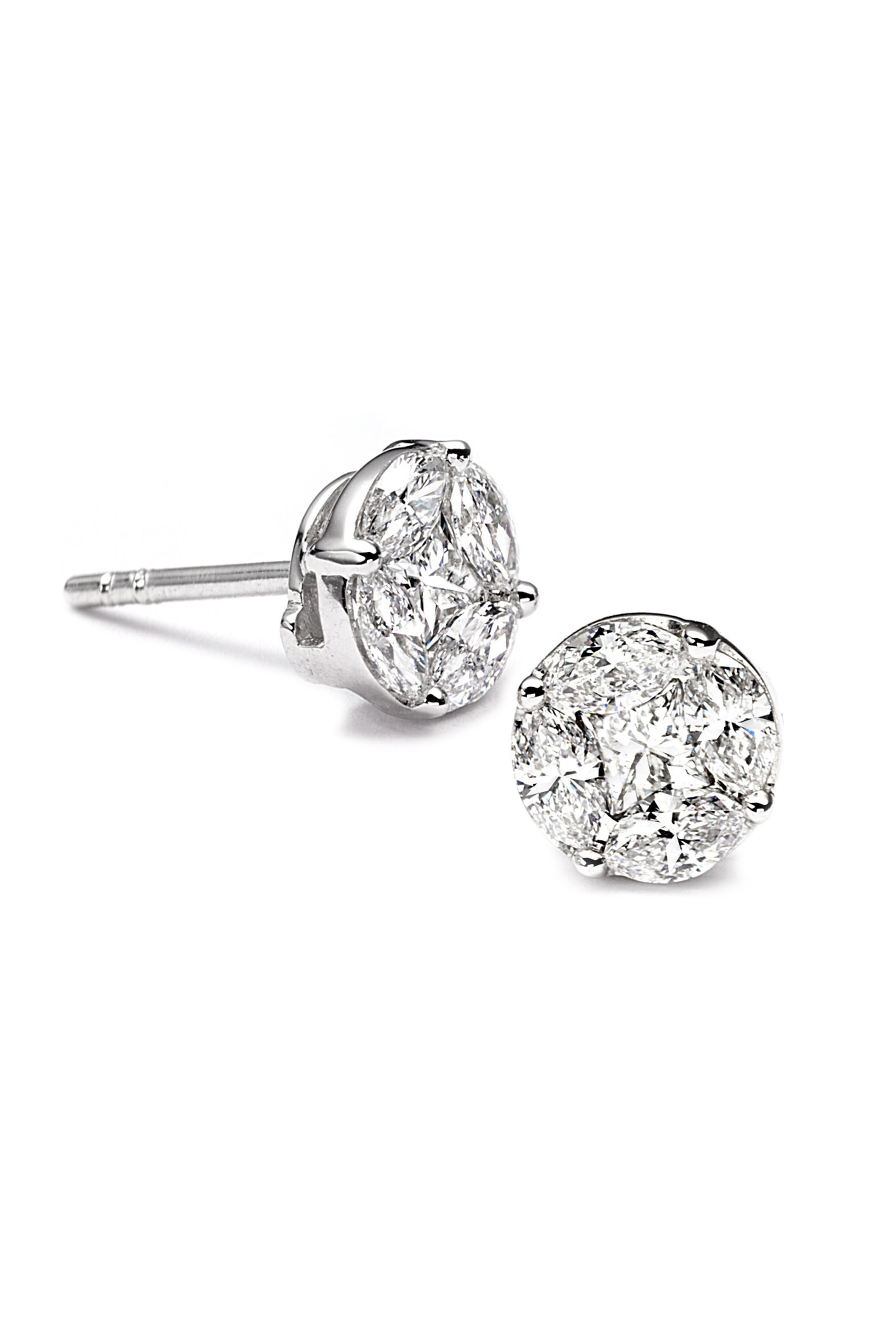 Nam Cho - 18k White Gold Diamond Invisibly Set Stud Earring - view 1