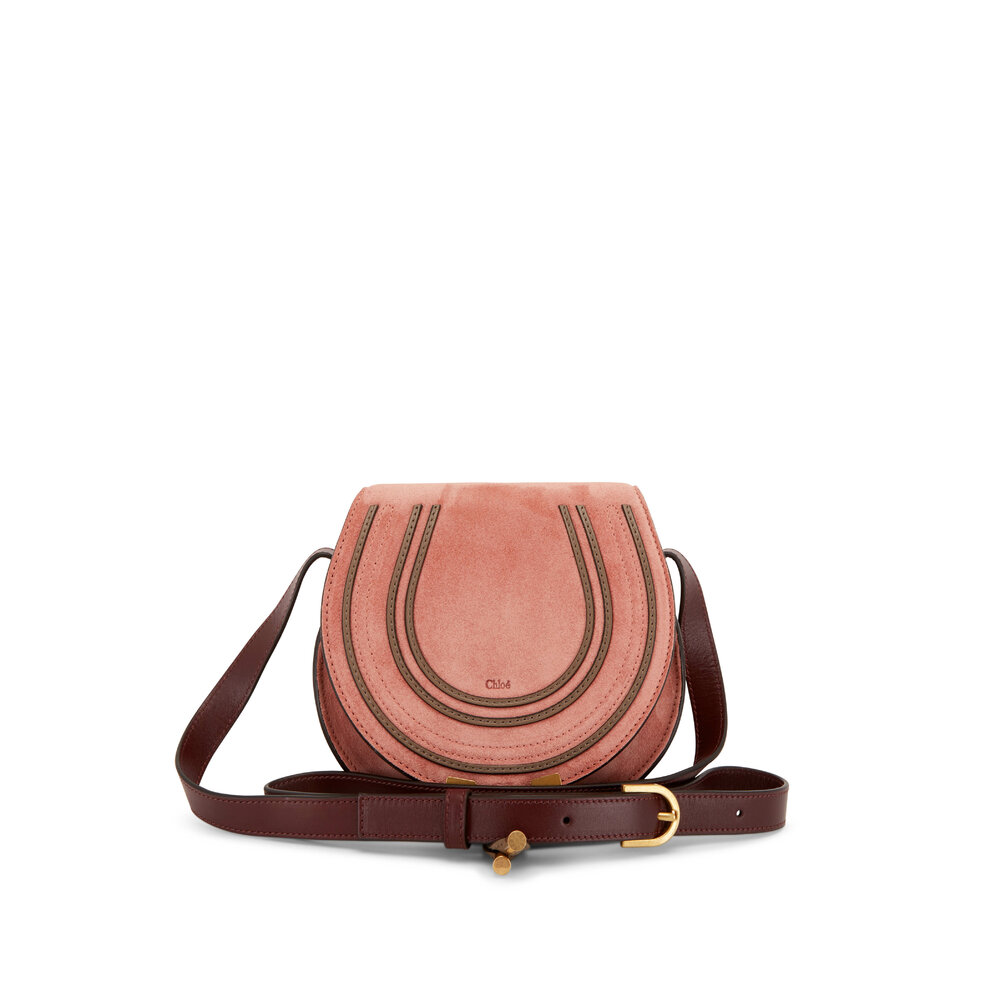 NEW Chloe Small Marcie Saddle Bag Suede Leather Canyon Rose FREE