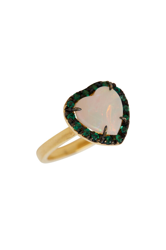 Kimberly McDonald - Crystal Opal Heart & Emerald Halo Ring