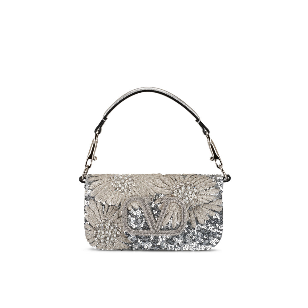 Loco Small Beaded Shoulder Bag in Silver - Valentino Garavani