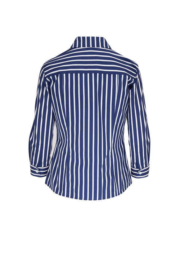 Carolina Herrera - Blue & White Stripe Embroidered Blouse