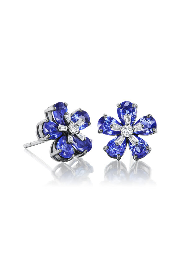 Nam Cho Georgian Rose Diamond & Sapphire Earrings