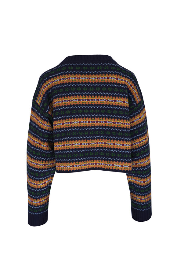 Miu Miu Multicolor Fair Isle Plaid Wool Cropped Sweater - view 3