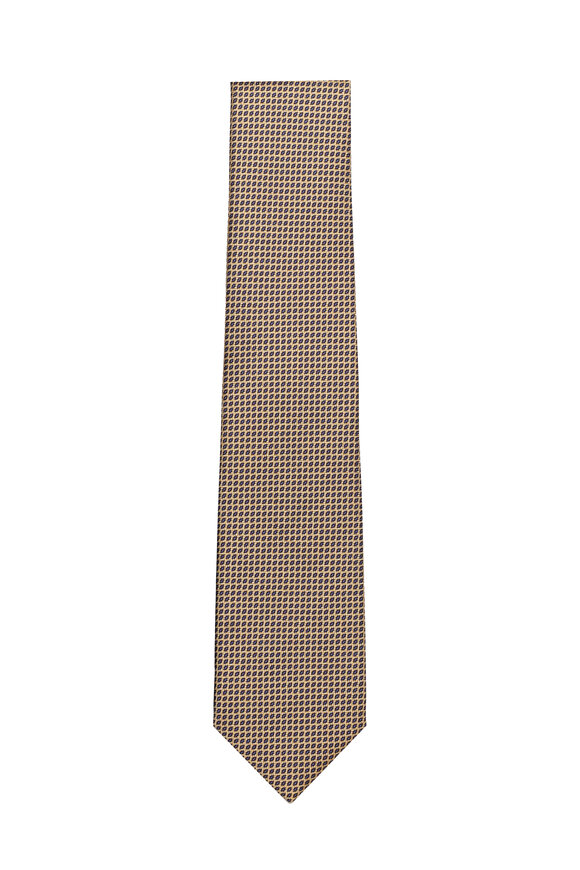 Brioni Yellow & Blue Micro Print Silk Necktie