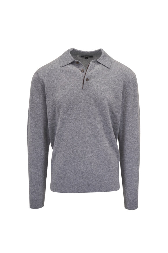 Kinross Medium Gray Cashmere Polo Sweater