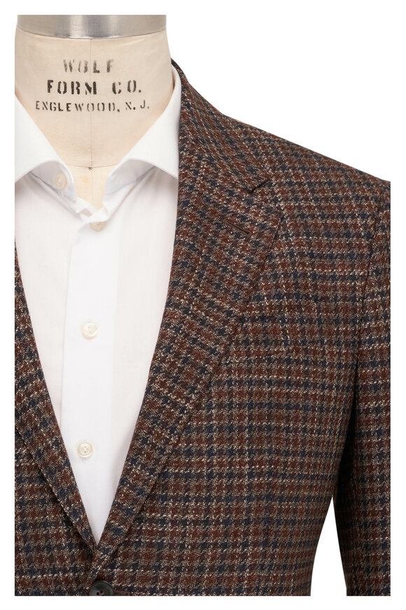 Zegna - Brown, Navy & White Check Wool Blend Sportcoat 